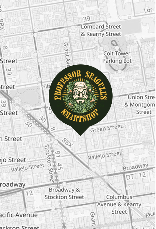 Map to Professor Seagull's Smartshop at 1351 Grant Ave, San Francisco
